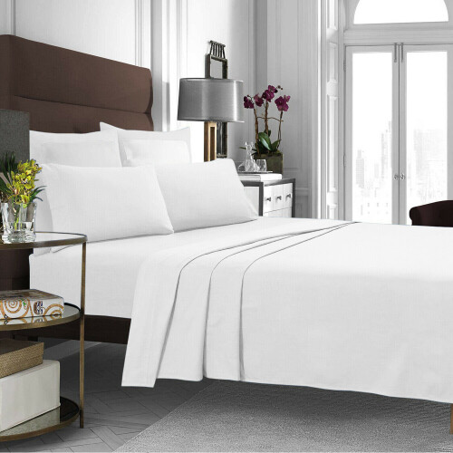 (Single:(175 x 275)cm) Egyptian Cotton Flat Bed Sheets Plain White Flat Sheets OR Pillowcases