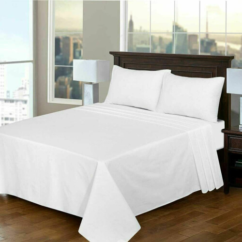 (Double:(225 x 275)cm) Egyptian Cotton Flat Bed Sheets Plain White Flat Sheets OR Pillowcases