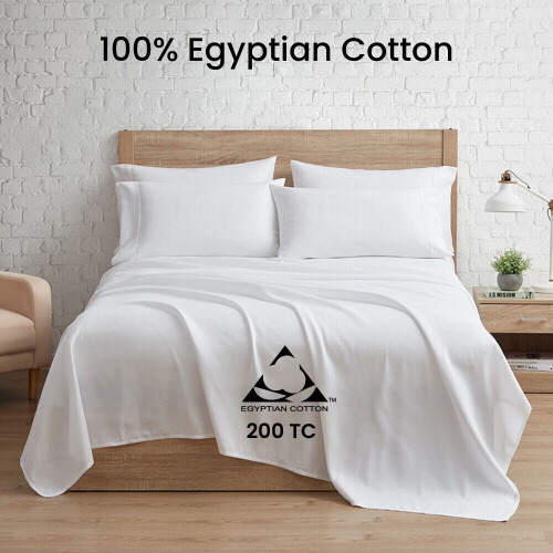(Super King: 270 cm x 310 cm) Egyptian Cotton Flat Bed Sheets Plain White Flat Sheets OR Pillowcases 2