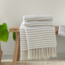 (Natural) Catherine Lansfield Stab Stitch Textured Tasselled Throw