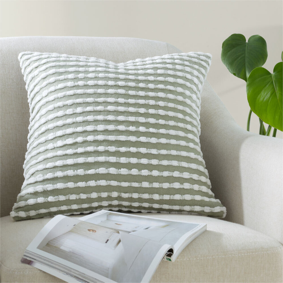 (Sage Green) Catherine Lansfield Stab Stitch Textured Filled Cushion