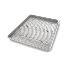 USA Pan Bakeware Half Sheet Baking Pan and Bakeable Nonstick and Cooling Rack Set Metal