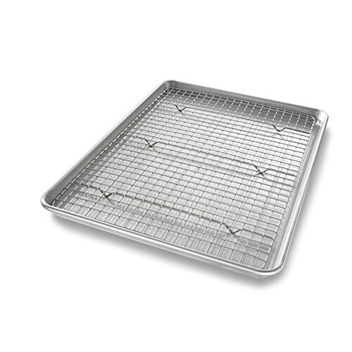 USA Pan Bakeware Half Sheet Baking Pan and Bakeable Nonstick and Cooling Rack Set Metal