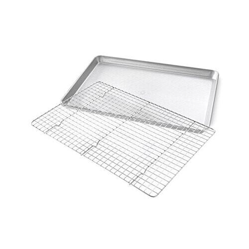 USA Pan Bakeware Half Sheet Baking Pan and Bakeable Nonstick and Cooling Rack Set Metal 1