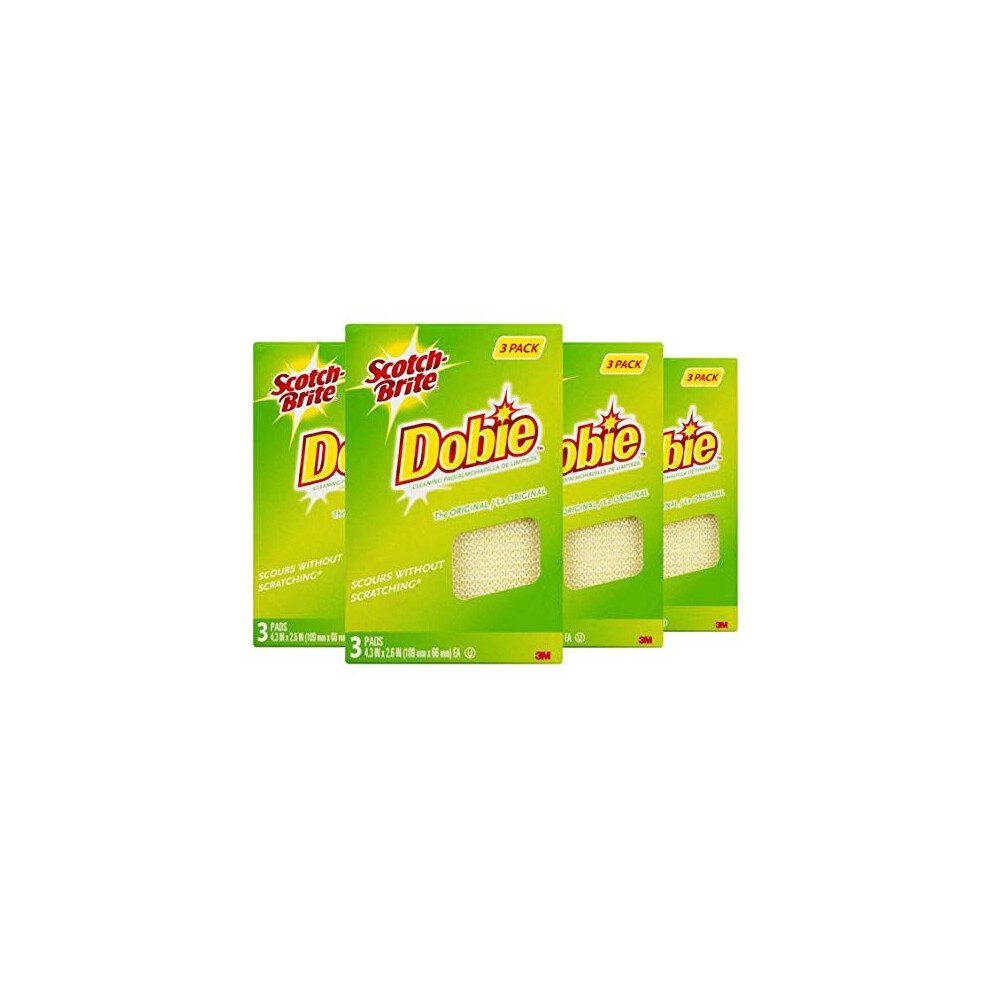 3M Scotch-Brite Dobie All Purpose Pads, 3Count (Pack of 4) Total 12 Pads