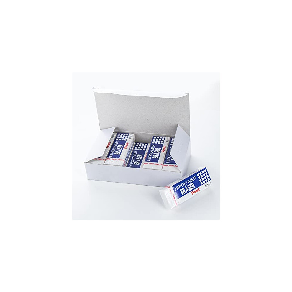 Pentel Hi-Polymer Block Eraser, Large, Pack Of 10 Zeh-10 Erasers (Zeh10pc10) White