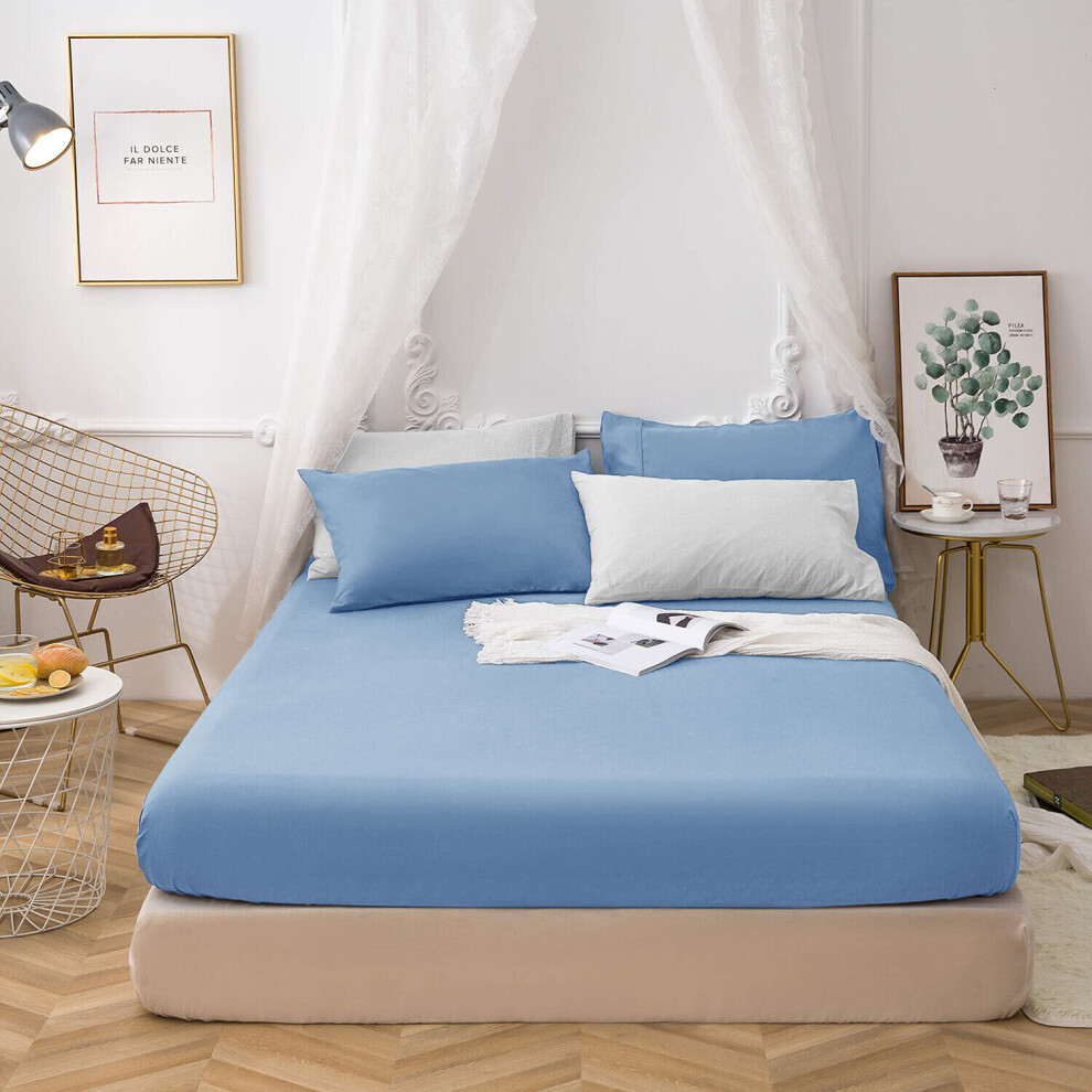 (Super King, Sky Blue) Extra Deep Fitted Bed Sheet