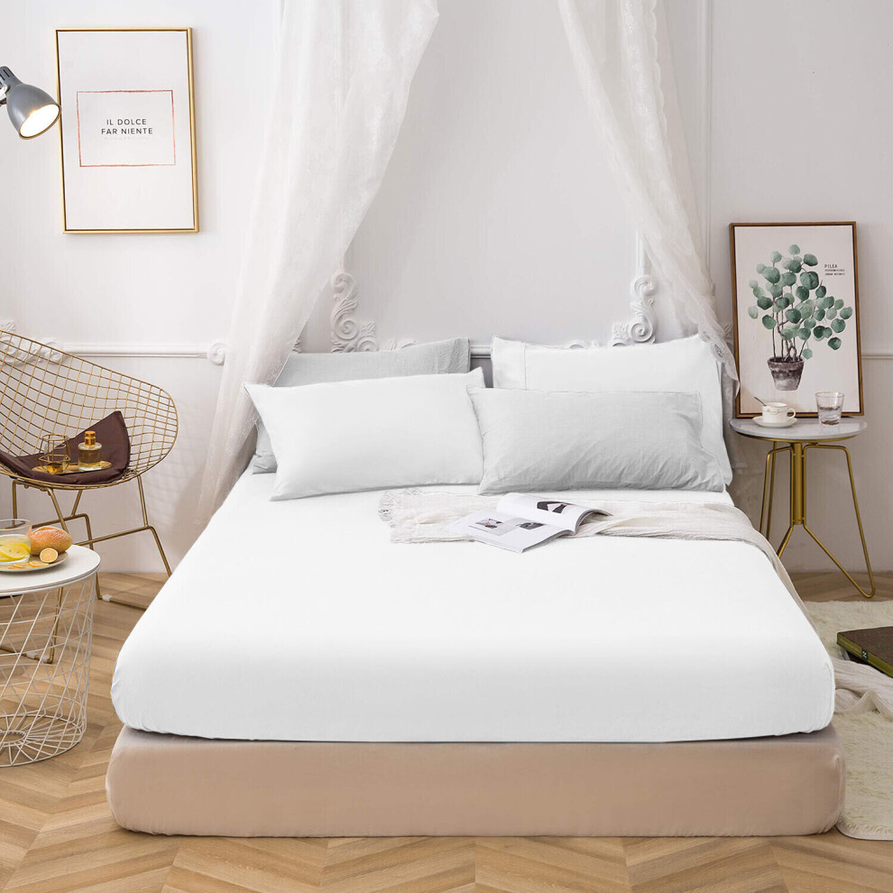 (Super King, White) Extra Deep Fitted Bed Sheet