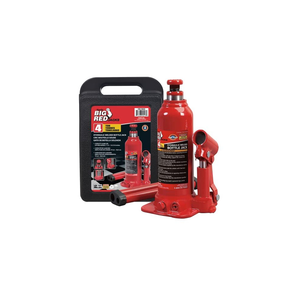 Torin T90413 Big Hydraulic Bottle Jack With Carrying Case, 4 Ton (8,000 Lb) Capacity Red 615268904139
