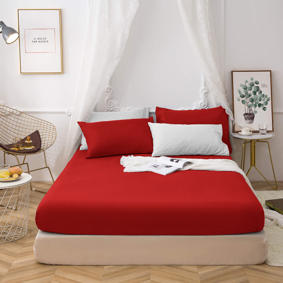 (Super King, Red) Extra Deep Fitted Bed Sheet