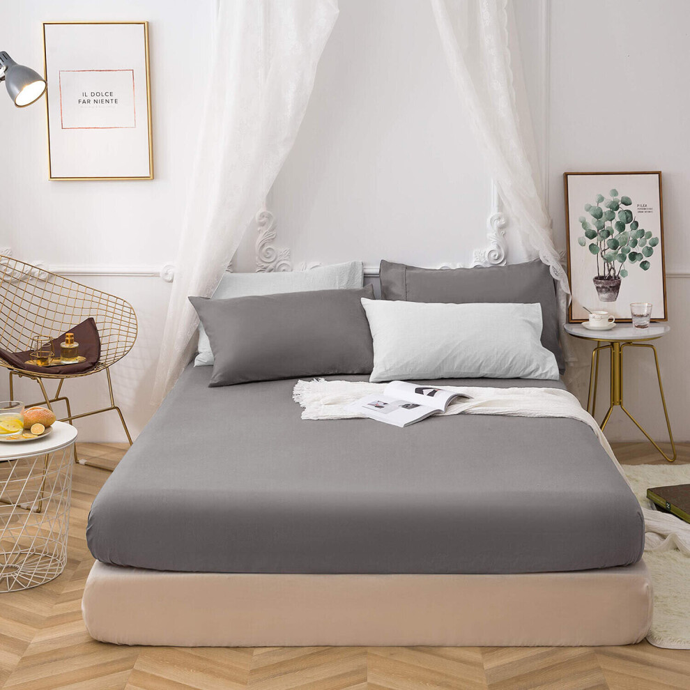 (Single, Grey) Extra Deep Fitted Bed Sheet