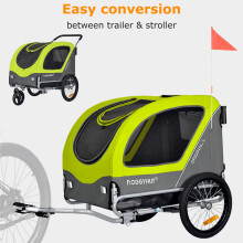 (Lime green/Black) Large Bike Dog Trailer & Stroller for Dogs Up to 35kgs Parking Brakes