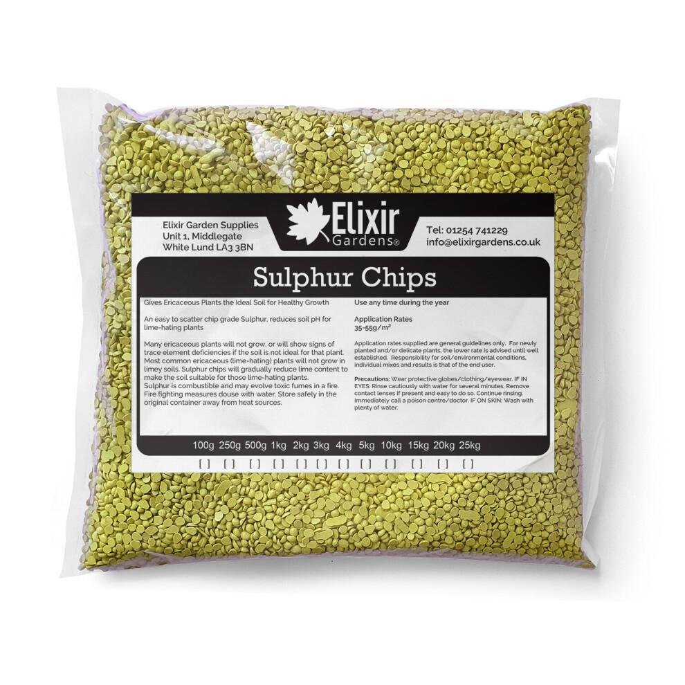 (Bag, 10kg) Elixir Gardens | Sulphur Chips Garden Fertiliser | Correct Soil pH | 500g -25kg in Bag or Tub