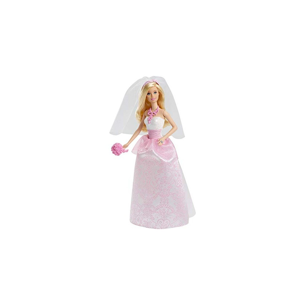 Barbie Bride Doll in White and Pink Dress with Veil and Bouquet