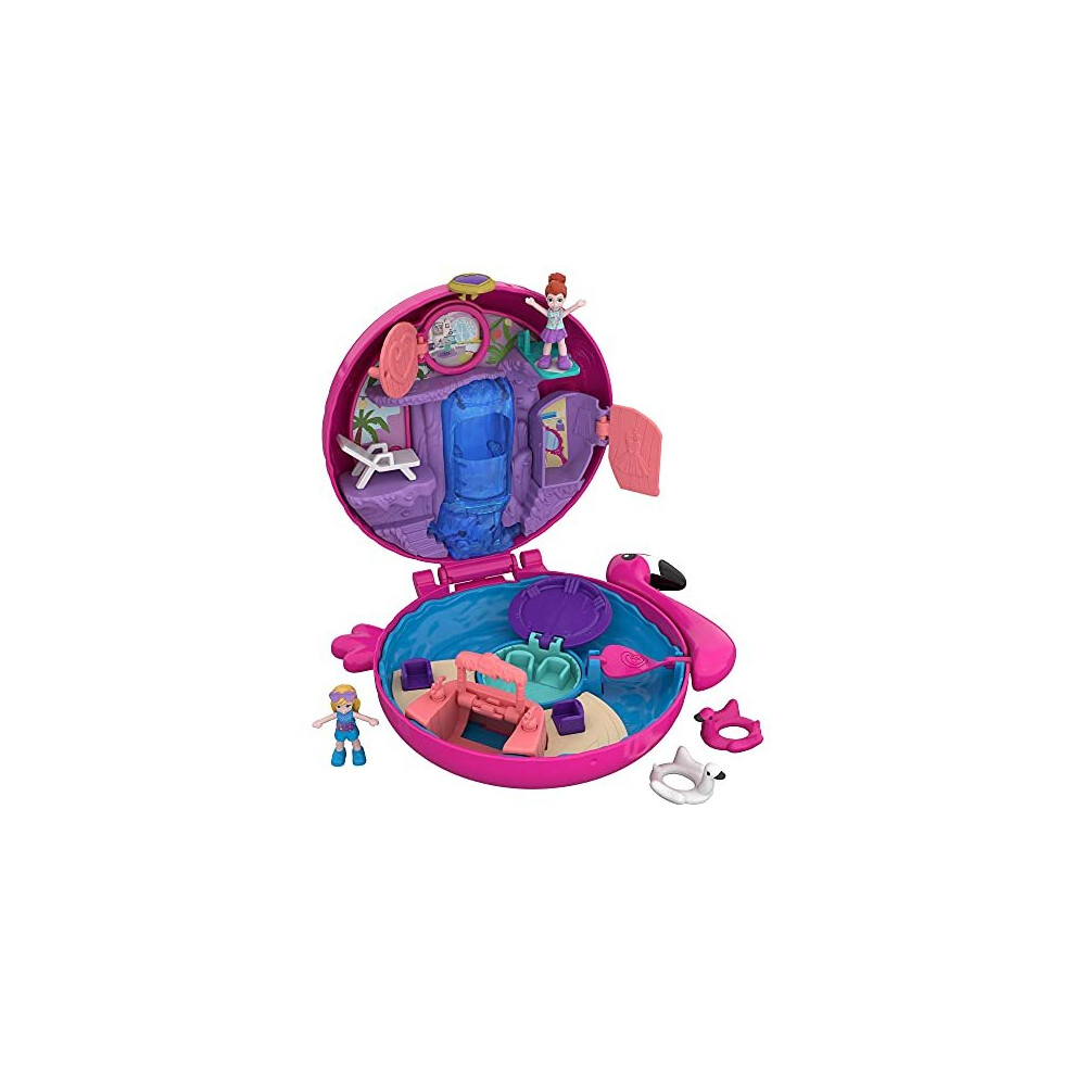 Polly Pocket Pocket World Flamingo Floatie Compact with Surprise Reveals, Micro Dolls & Accessories [Amazon Exclusive]