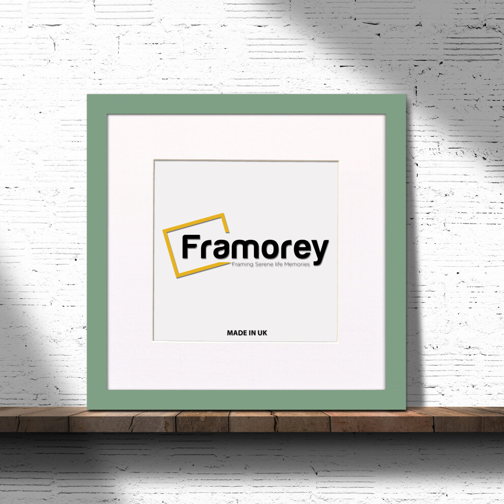 (Green With White Mount, 10x10 Pic (12x12 Frame)) Square Size Green Picture Frame Photo Frames With Multicolored Mount Flat Wooden Poster Frames