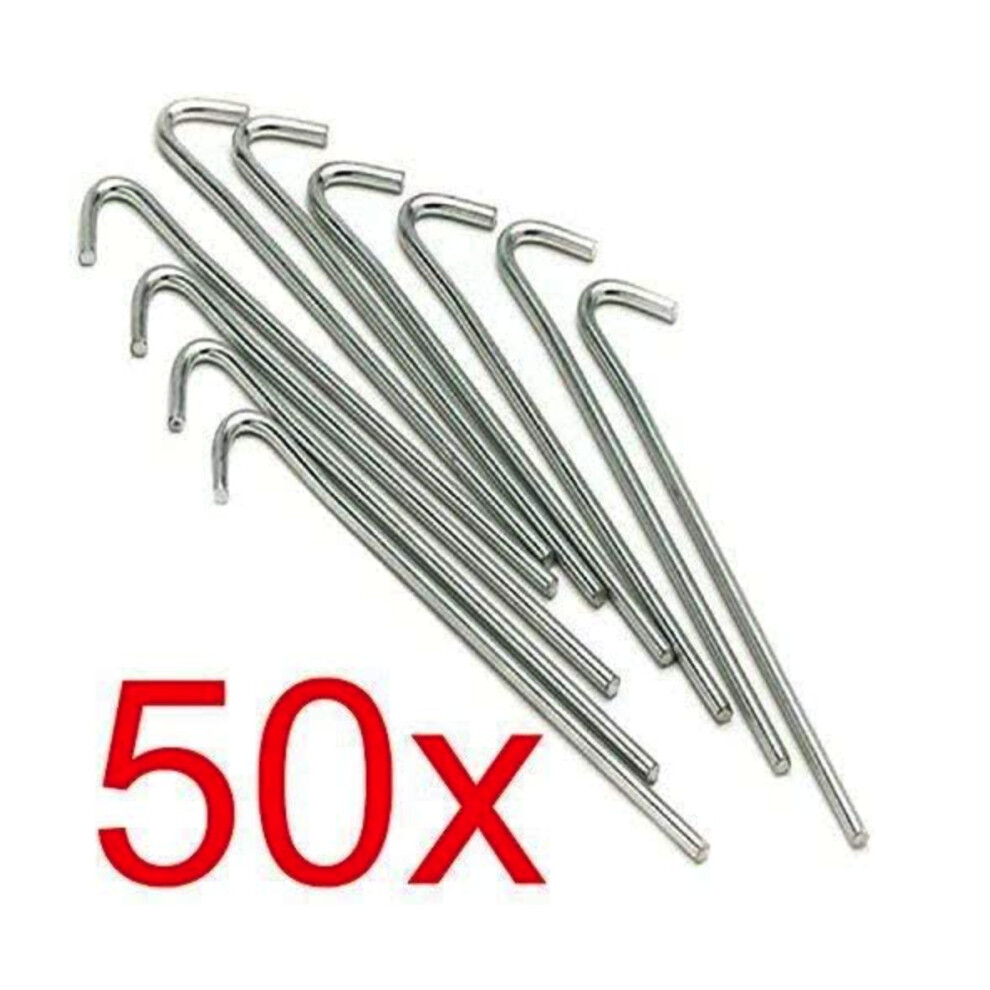 ADEPTNA Pack of 50 Heavy Duty Galvanised Steel Tent Pegs Metal