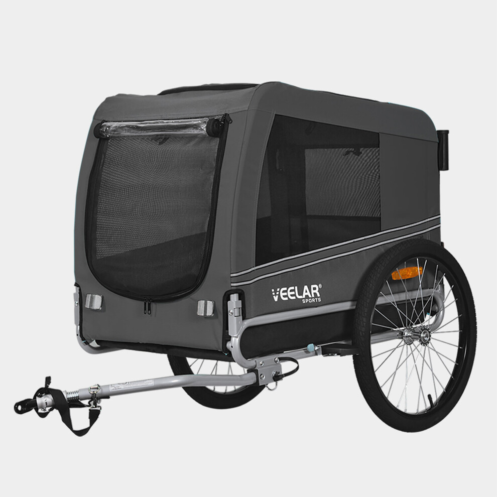 (Grey/Black) Veelar Large Pet Trailer & Stroller 2 in 1 Bike Trailer Paking brakes