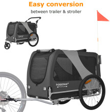(Grey/Black) Doggyhut XL Bike Dog Trailer & Stroller for Dogs Up to 45kgs With Parking Brakes