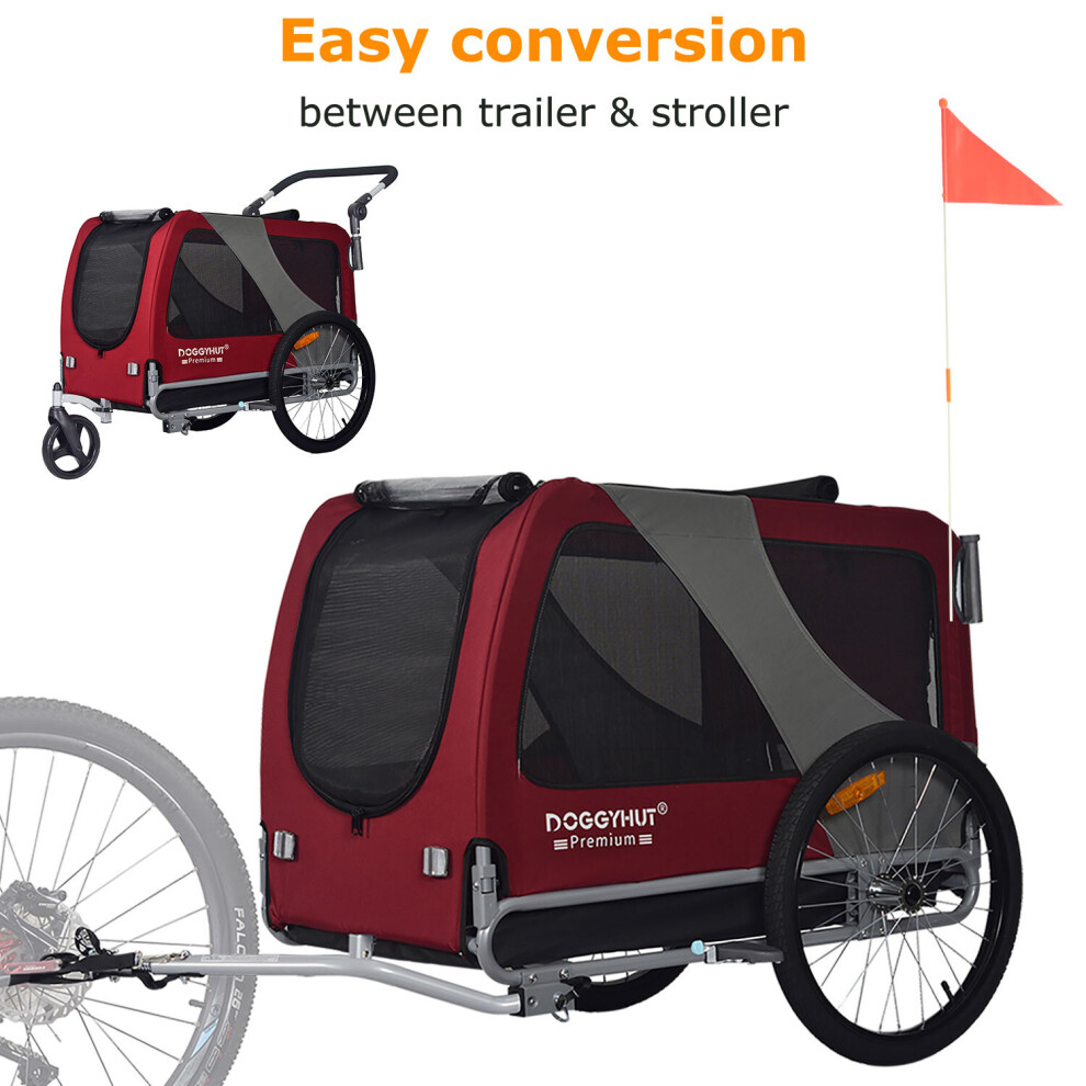 (Red/Black) Doggyhut XL Bike Dog Trailer & Stroller for Dogs Up to 45kgs With Parking Brakes