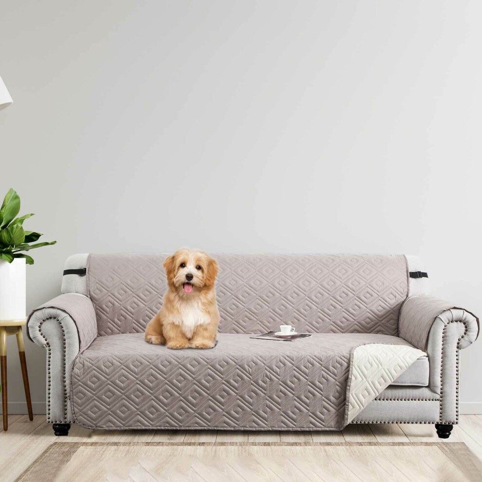 (3 Seater: (280 cm Width x 179 cm Length), Beige & Cream) Sofa Slipcover Couch Protector Water Proof Sofa Cover Reversible Pet Furniture Protector