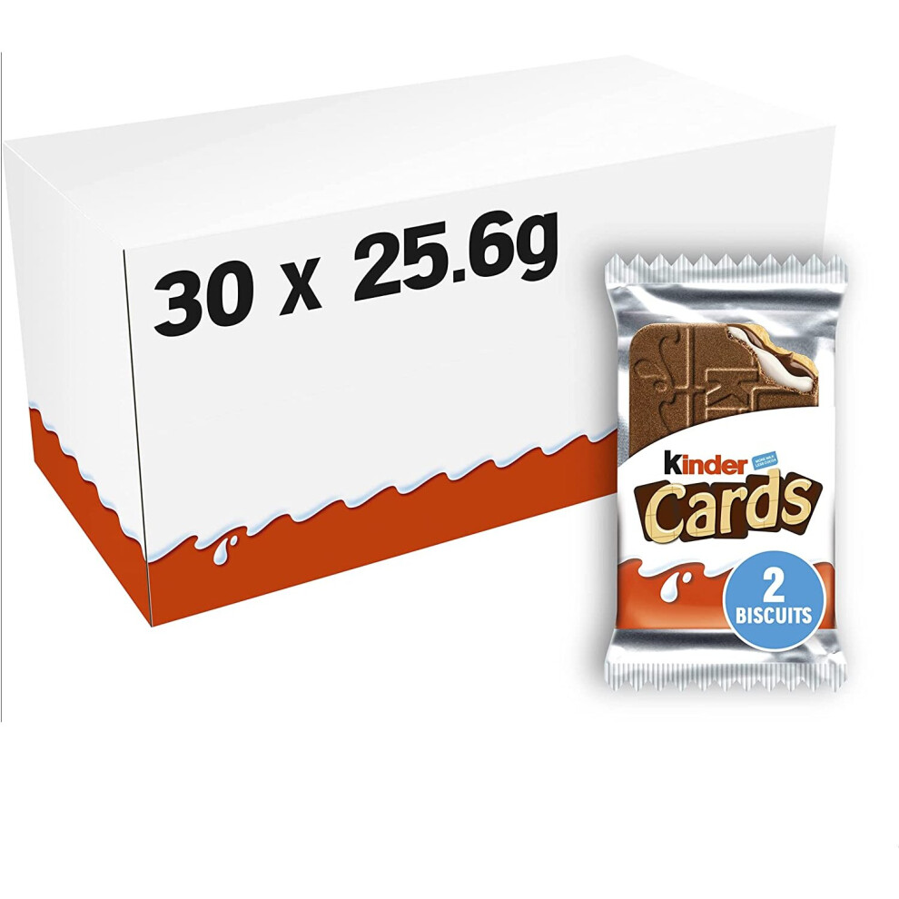 Kinder Cards Wafer Biscuit, Bulk Chocolate Gift Pack, Crispy Wafer with Creamy Milk and Cocoa Filling, Pack of 30 x 25.6g