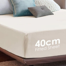 (Cream, King) Extra Deep Fitted Sheets 40cm/ 16" Soft Bed Sheet