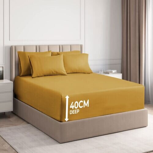 (Ochre, Super King) Extra Deep Fitted Sheets 40cm/ 16" Soft Bed Sheet 2