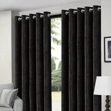 (Black, 66" x 90") Thermal Insulated Curtains Ringtop Eyelet Velvet Crushed Curtain Pair with 2 Tiebacks