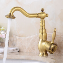 (Short) Antique Inspired Solid Brass Unique Designer Luxury Plumbing Fixtures Single Hole Long Curve Spout Kitchen Tap Bathroom Mixer Taps