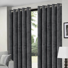 (Charcoal, 66" x 90") Thermal Insulated Curtains Ringtop Eyelet Velvet Crushed Curtain Pair with 2 Tiebacks
