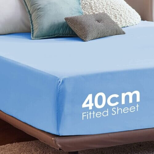 (Sky Blue, Double) Extra Deep Fitted Sheets 40cm/ 16" Soft Bed Sheet