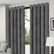 (Grey, 66" x 90") Thermal Insulated Curtains Ringtop Eyelet Velvet Crushed Curtain Pair with 2 Tiebacks