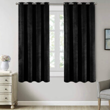 (Black, 66" x 54") Thermal Insulated Curtains Ringtop Eyelet Velvet Crushed Curtain Pair with 2 Tiebacks