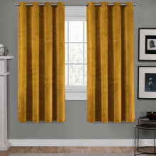 (Mustard, 66" x 54") Thermal Insulated Curtains Ringtop Eyelet Velvet Crushed Curtain Pair with 2 Tiebacks