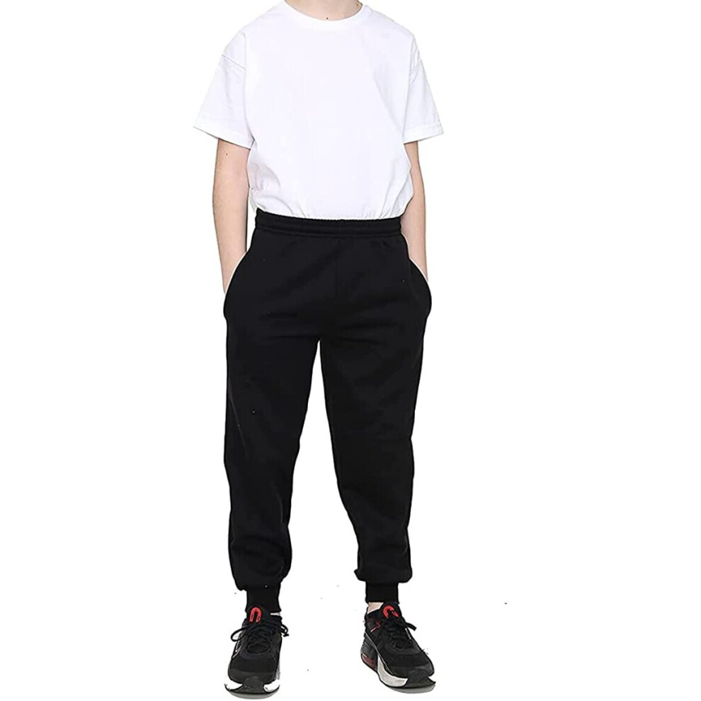 (Black, 5-6 Years) Boys Kids Plain Fleece Jogging Bottoms Joggers PE School Sports Casual Wear UK