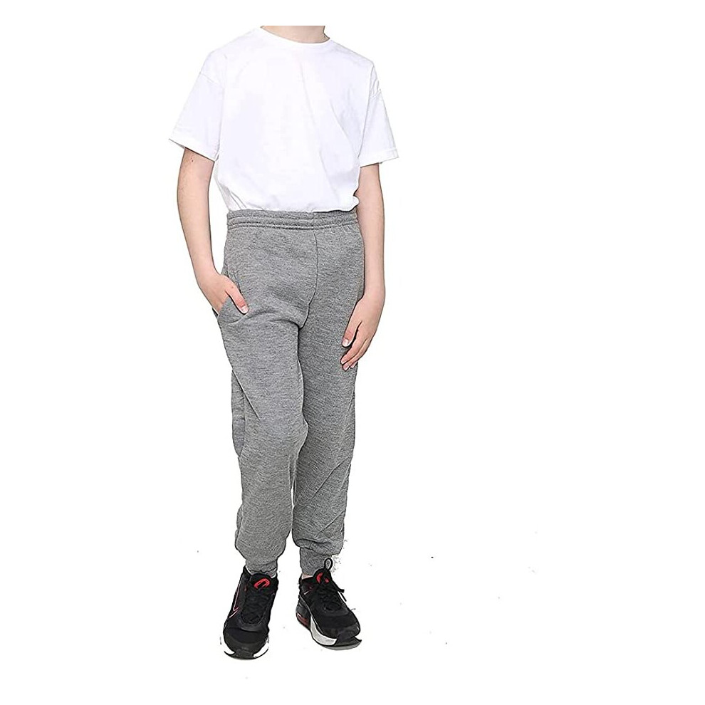 (Grey, 13-14 Years) Boys Kids Plain Fleece Jogging Bottoms Joggers PE School Sports Casual Wear UK