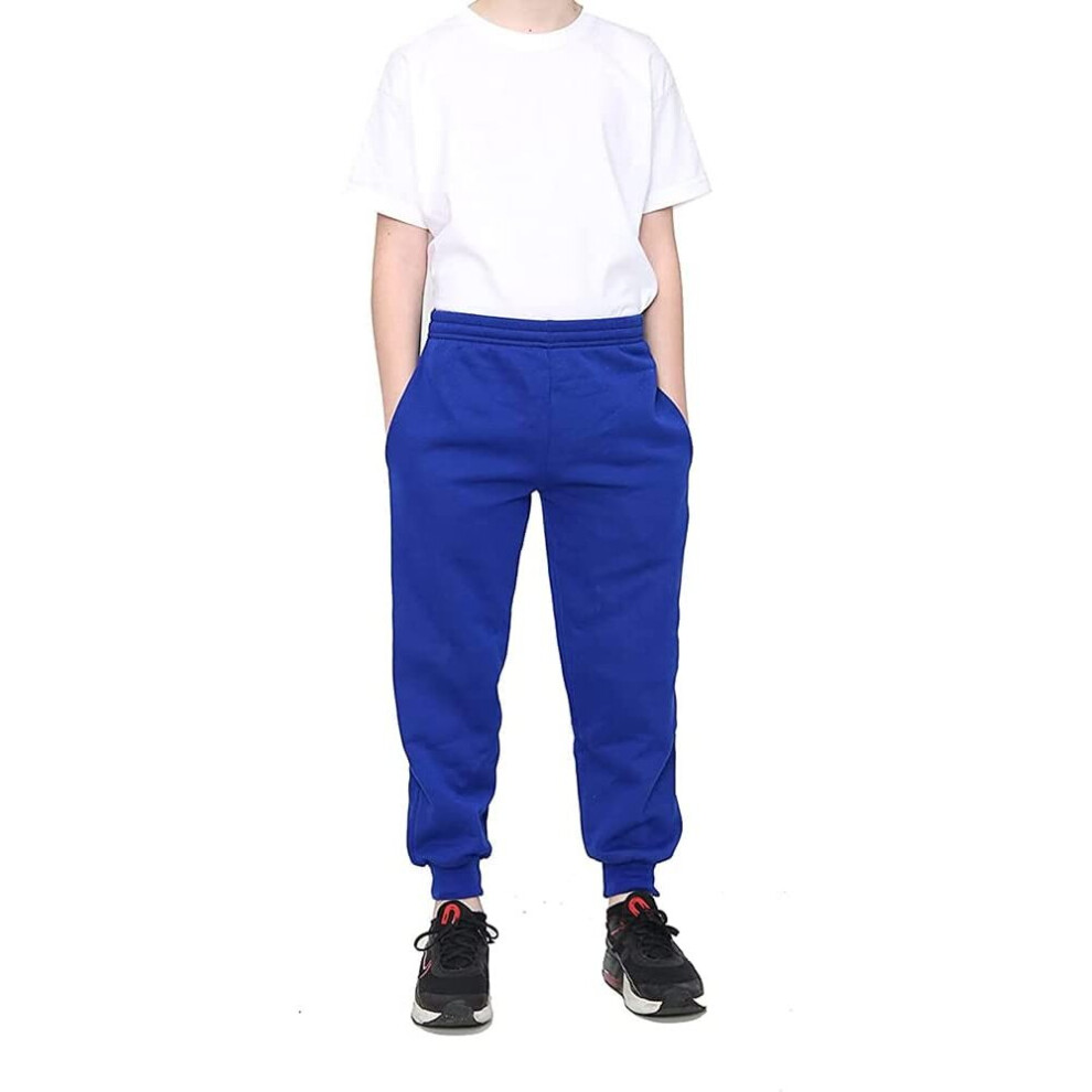 (Royal Blue, 11-12 Years) Boys Kids Plain Fleece Jogging Bottoms Joggers PE School Sports Casual Wear UK