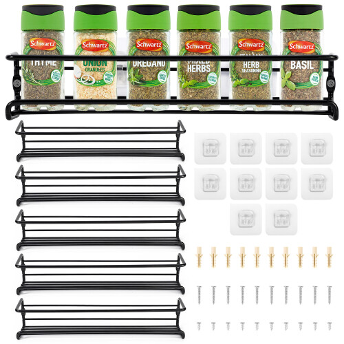 (5 TIER HERB AND SPICE RACK BLACK) Vinsani Spice Racks Flexible Hanging Organiser