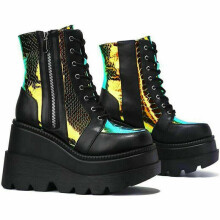 (Black 2#, UK7=EUR41) Womens Ankle Boots Wedge High Heel Platform Shoes