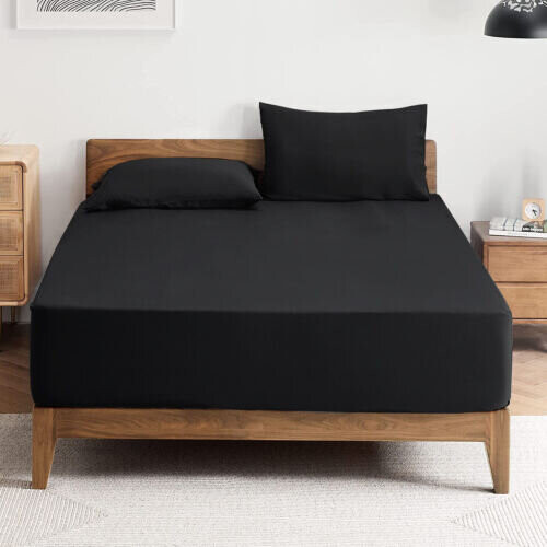 (Black, Super King) Extra Deep Fitted Sheets 40cm/ 16" Soft Bed Sheet 2