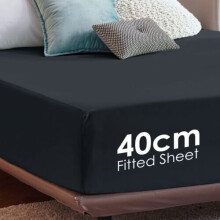 (Black, Super King) Extra Deep Fitted Sheets 40cm/ 16" Soft Bed Sheet