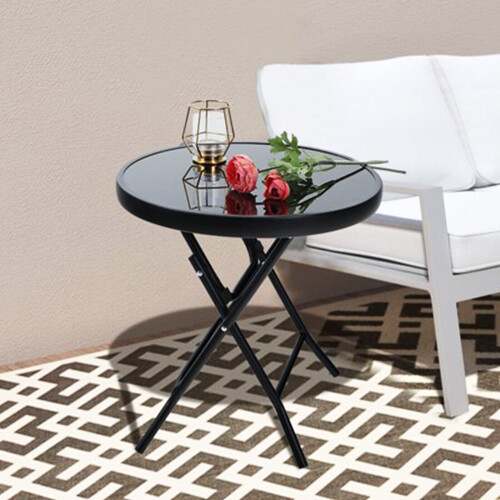 Black Round Garden Folding Coffee Table Dining Table