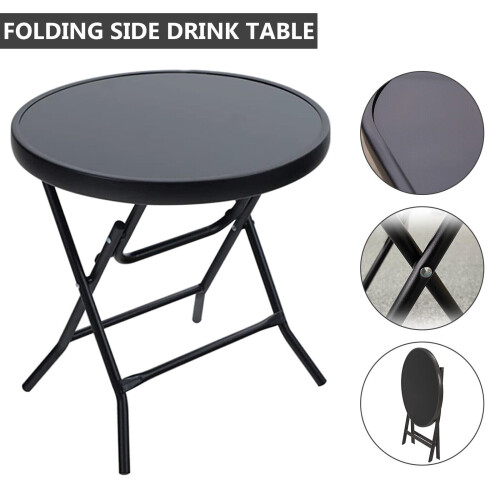Black Round Garden Folding Coffee Table Dining Table 2