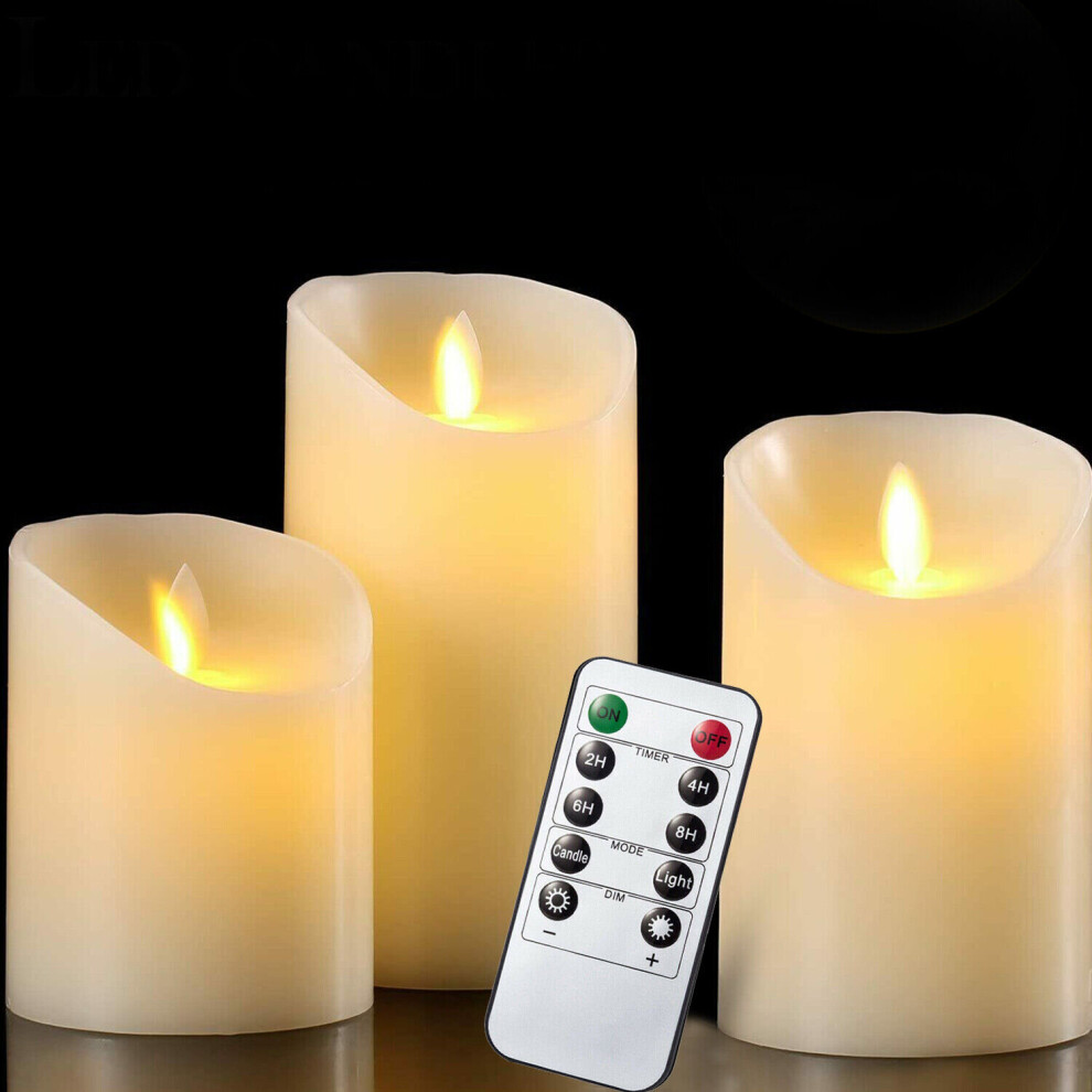 3 x Flickering Flameless LED Candles 8 Hour Mood Lights Remote Control