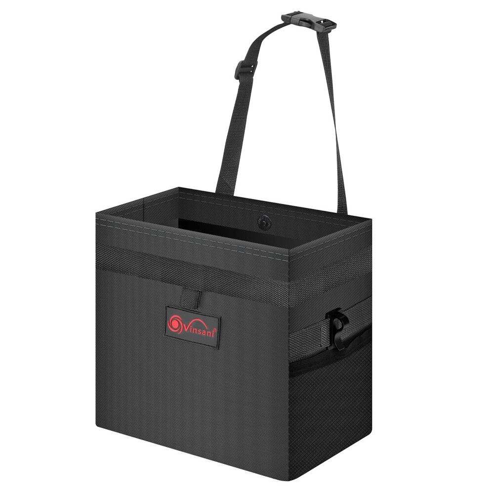 (BLACK, MEDIUM) Vinsani Car Rubbish Bin w/ Lid Leakproof Interior