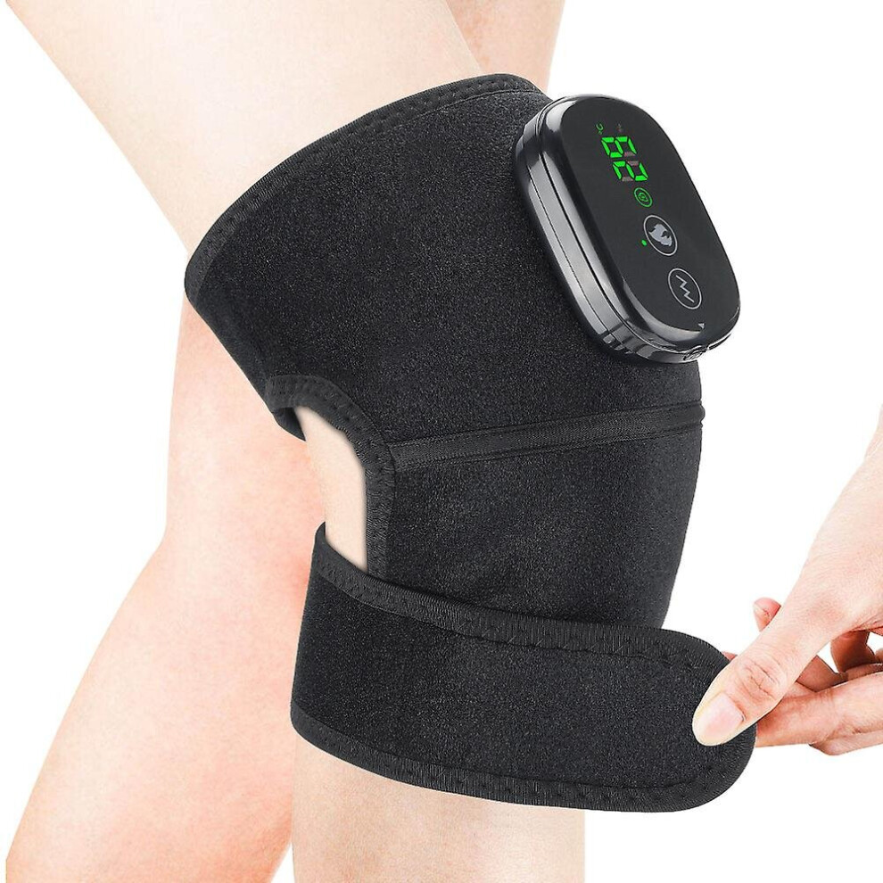 (Black) Heated Knee Pad Electric Knee Massager Vibration Elbow Brace With Led Display