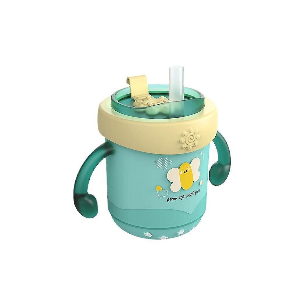 (Green) Baby Milk Cup Sippy Cup Milk Bottle Stainless Steel Drinking Mug 300Ml Green