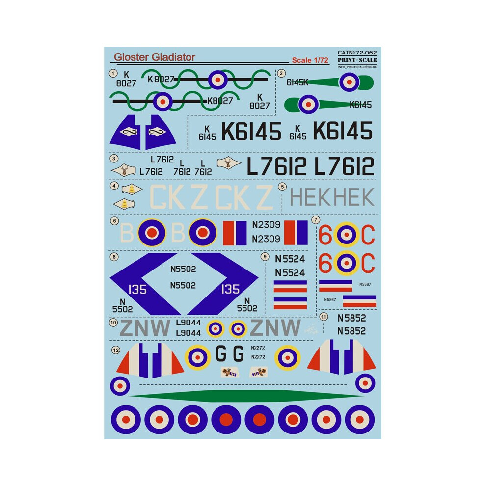 Print Scale 72-062 Gloster Gladiator Part Size 1