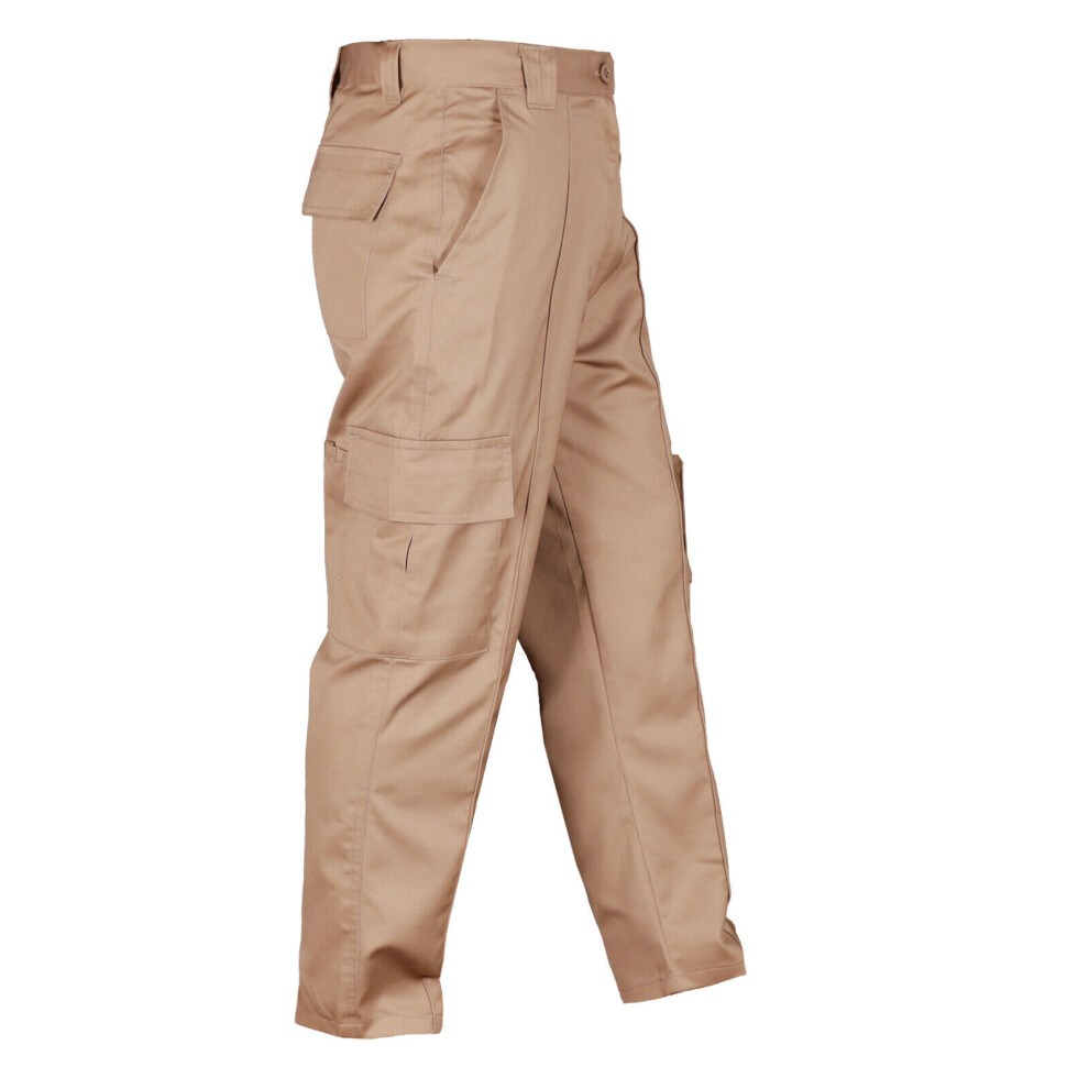 (Khaki, Waist Size 32" / Leg Length 29" Short) Cargo Trouser Work Wear Trousers Cargo Trouser Men